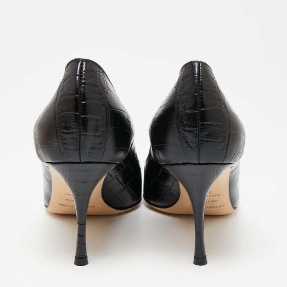 Sergio Rossi Black Croc Embossed Leather Pointed Toe Pumps Stiletto heel Shoes - Picture 5 of 16